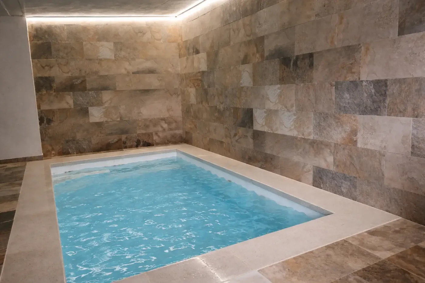 La piscina, con el ventanal al jardín